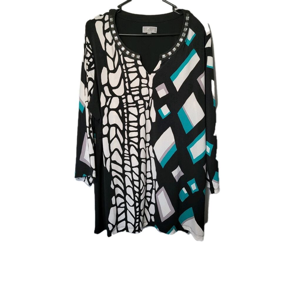 JM Jewel Neckline Blouse Sz 2X NWT Bedazzled Geometric Office Career Work Bling